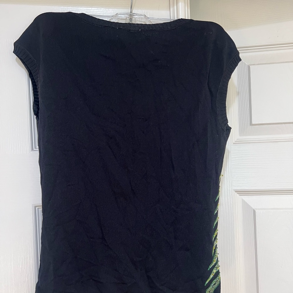 Iceberg light‎ knit sequence palm leaves embroidered short sleeves tunic top S - Picture 6 of 11